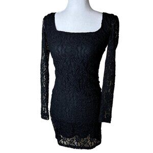 URBAN OUTFITTERS Black Stretch Lace Long Sleeve Body Con - XS